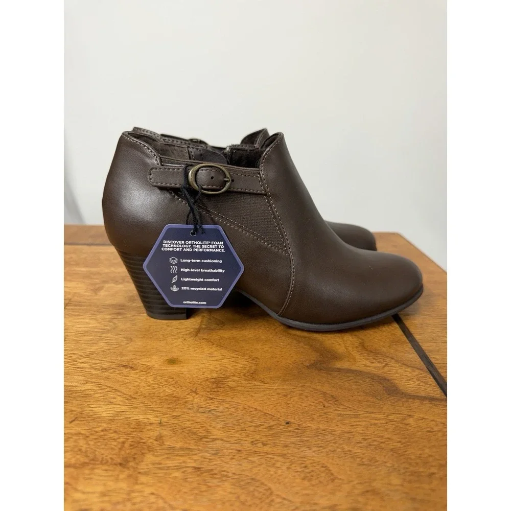 New Croft & Barrow Women's 6.5 ORTHOLITE ECO INES Brown Faux Leather Ankle Boot
